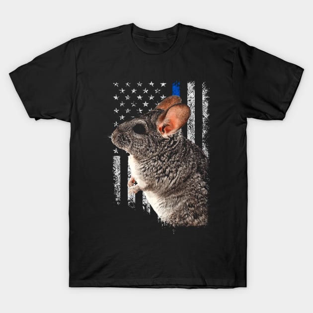 Chinchilla American Flag Whispers, Tee Triumph for Furry Fans T-Shirt by Gamma-Mage